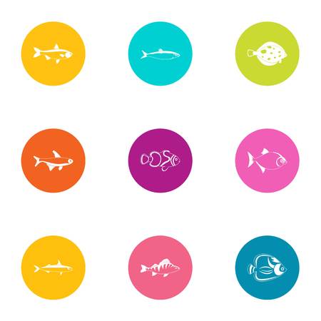 Fish deal icons set. Flat set of 9 fish deal vector icons for web isolated on white backgroundのイラスト素材