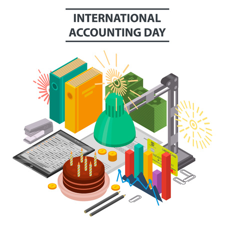 Office accounting day concept background. Isometric illustration of office accounting day vector concept background for web designのイラスト素材