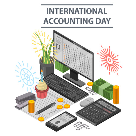 Accounting day concept background, isometric styleのイラスト素材