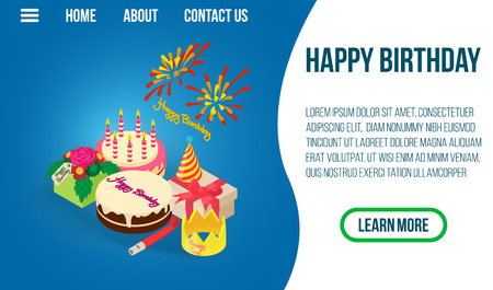 Happy Birthday Concept Banner Isometric Banner Of Happy Birthday