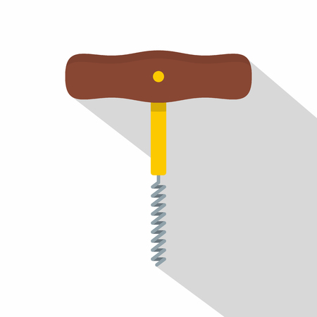 Corkscrew with wooden handle icon. Flat illustration of corkscrew with wooden handle icon for web isolated on white backgroundの写真素材