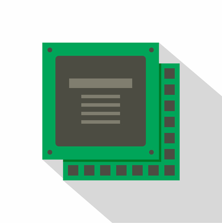 Green computer CPU processor chip icon. Flat illustration of green computer CPU processor chip icon for webの写真素材