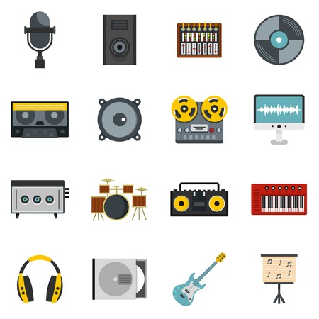 Recording studio items icons set in flat style isolated illustrationの写真素材