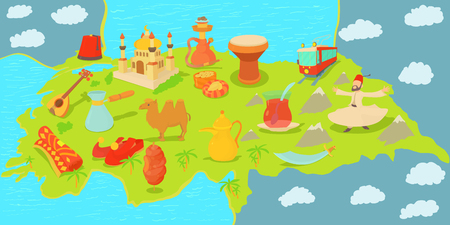 Turkey travel map horizontal banner, cartoon styleの写真素材
