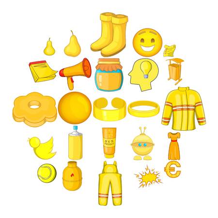 Yellow icons set. Cartoon set of 25 yellow vector icons for web isolated on white backgroundのイラスト素材
