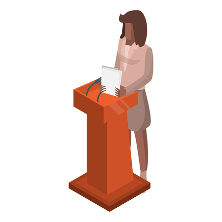 Woman at political debate icon. Isometric of woman at political debate vector icon for web design isolated on white backgroundのイラスト素材