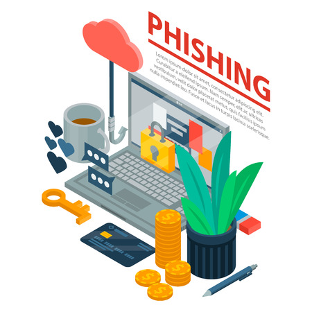 Internet phishing concept background. Isometric illustration of internet phishing vector concept background for web designのイラスト素材