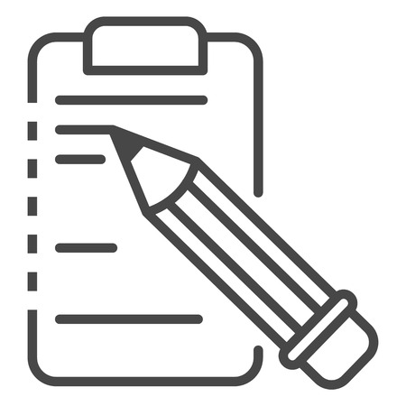 Write pencil on clipboard icon. Outline write pencil on clipboard vector icon for web design isolated on white backgroundのイラスト素材