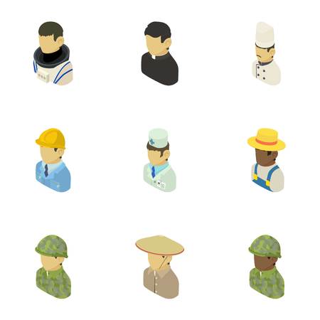 Vietnamese work icons set. Isometric set of 9 vietnamese work vector icons for web isolated on white backgroundのイラスト素材