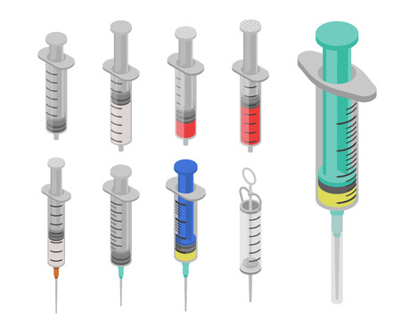 Syringe icon set. Isometric set of syringe vector icons for web design isolated on white backgroundのイラスト素材