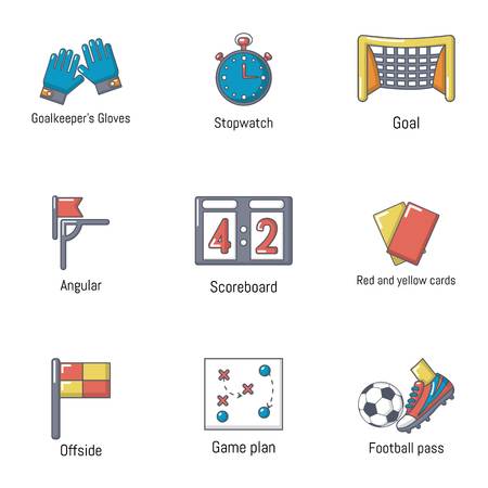 Soccer icons set. Cartoon set of 9 soccer vector icons for web isolated on white backgroundのイラスト素材