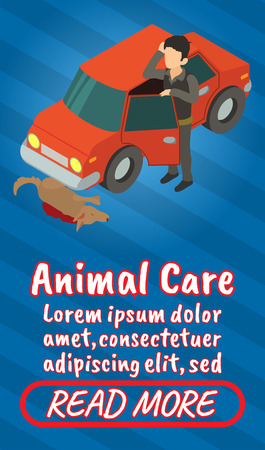Animal care concept banner. Isometric banner of animal care comics vector concept for web, giftcard and postcardのイラスト素材