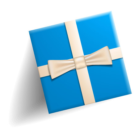 Blue gift box icon, realistic styleのイラスト素材