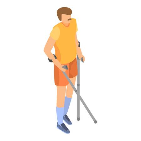 Invalid person with crutches icon. Isometric of invalid person with crutches vector icon for web design isolated on white backgroundのイラスト素材