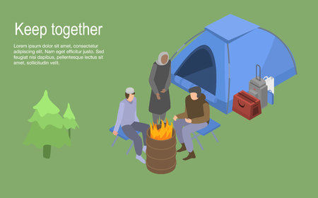Keep together homeless family concept background, isometric styleのイラスト素材