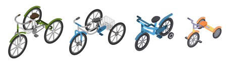 Tricycle icon set. Isometric set of tricycle vector icons for web design isolated on white backgroundのイラスト素材