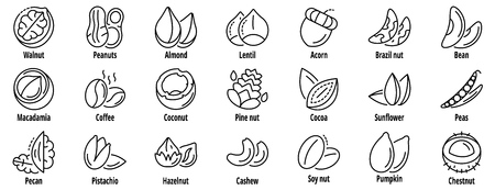 Nut icon set, outline styleのイラスト素材
