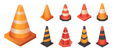 Cone traffic icon set. Isometric set of cone traffic vector icons for web design isolated on white backgroundのイラスト素材