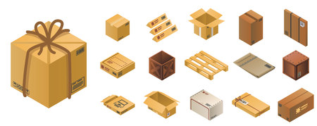 Parcel icon set. Isometric set of parcel vector icons for web design isolated on white backgroundのイラスト素材