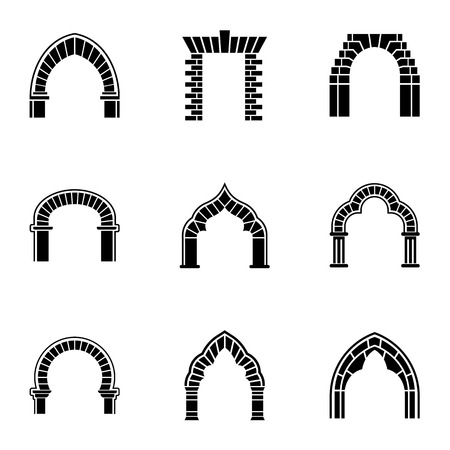 Arch way icons set. Simple set of 9 arch way vector icons for web isolated on white background