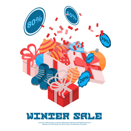 Winter sale concept background. Isometric illustration of winter sale vector concept background for web designのイラスト素材