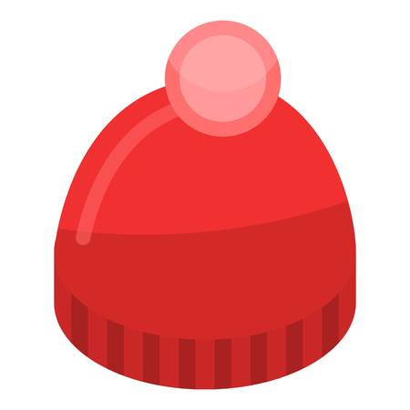 Red winter hat icon. Isometric of red winter hat vector icon for web design isolated on white backgroundのイラスト素材
