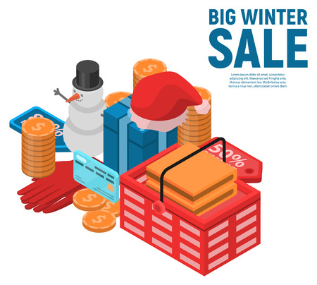 Big winter sale concept background. Isometric illustration of big winter sale vector concept background for web designのイラスト素材