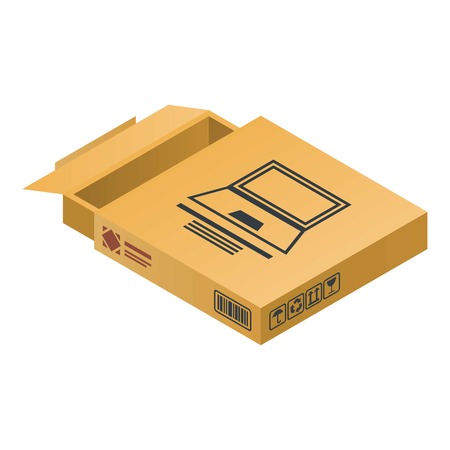 Laptop delivery box icon. Isometric of laptop delivery box vector icon for web design isolated on white backgroundのイラスト素材