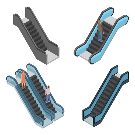 Escalator icon set. Isometric set of escalator vector icons for web design isolated on white backgroundのイラスト素材