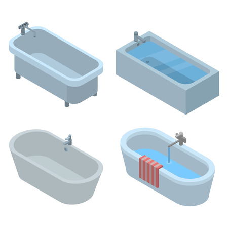 Bathtub icon set. Isometric set of bathtub vector icons for web design isolated on white backgroundのイラスト素材
