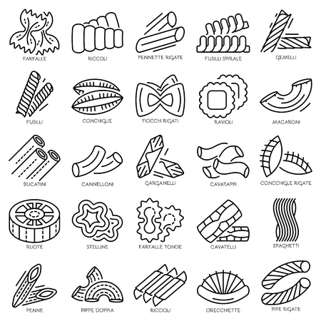 Pasta icon set, outline styleのイラスト素材