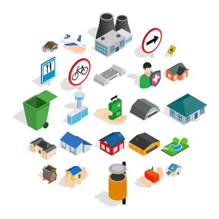Regional center icons set. Isometric set of 25 regional center vector icons for web isolated on white backgroundのイラスト素材