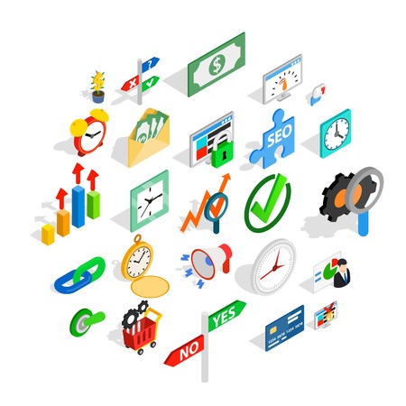 Exchange icons set. Isometric set of 25 exchange vector icons for web isolated on white backgroundのイラスト素材