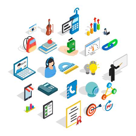 Training courses icons set. Isometric set of 25 training courses vector icons for web isolated on white backgroundのイラスト素材