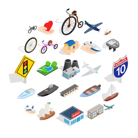 Locomotion icons set. Isometric set of 25 locomotion vector icons for web isolated on white backgroundのイラスト素材