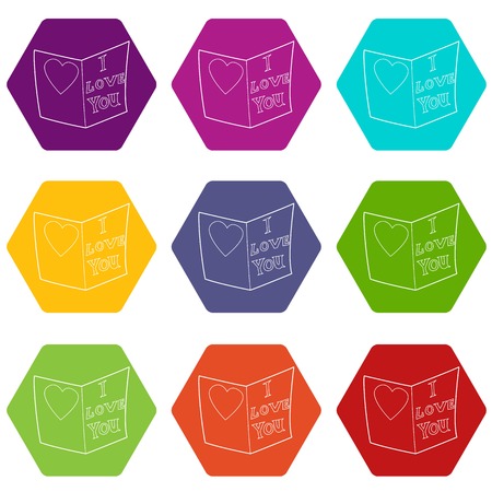 Postcard I love you icons 9 set coloful isolated on white for webのイラスト素材