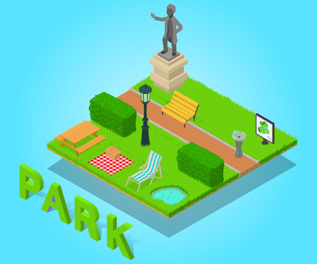 Park concept banner. Isometric banner of park vector concept for web, giftcard and postcardのイラスト素材