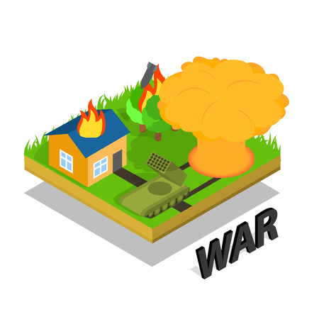 War concept banner. Isometric banner of war vector concept for web, giftcard and postcardのイラスト素材