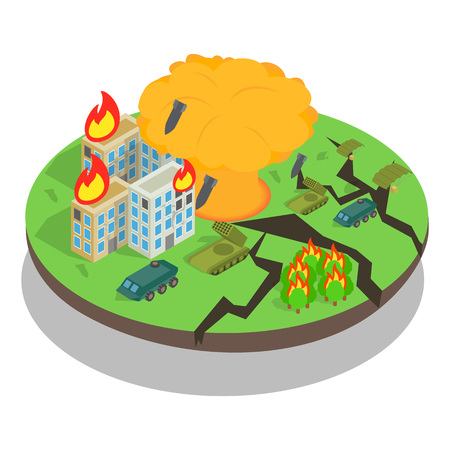 Fight concept banner. Isometric banner of fight vector concept for web, giftcard and postcardのイラスト素材