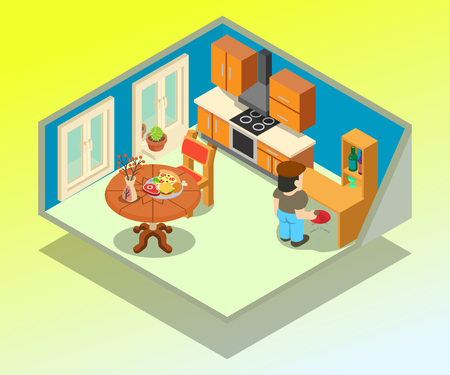 Livingroom concept banner. Isometric banner of livingroom vector concept for web, giftcard and postcardのイラスト素材