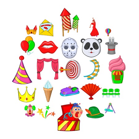Funny park icons set. Cartoon set of 25 funny park vector icons for web isolated on white backgroundのイラスト素材