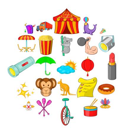 Fun place icons set. Cartoon set of 25 fun place vector icons for web isolated on white backgroundのイラスト素材
