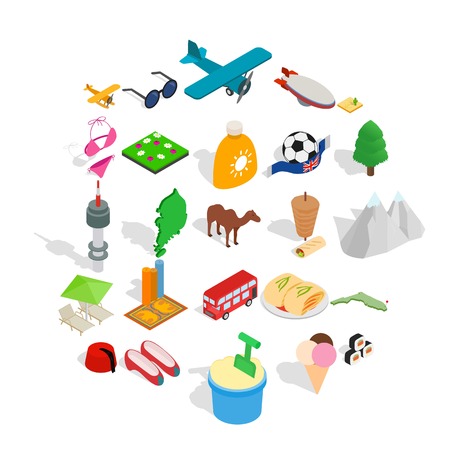 Go on a trip icons set. Isometric set of 25 go on a trip vector icons for web isolated on white backgroundのイラスト素材