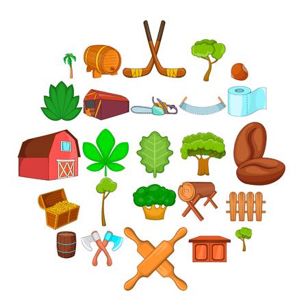 Timber icons set. Cartoon set of 25 timber vector icons for web isolated on white backgroundのイラスト素材