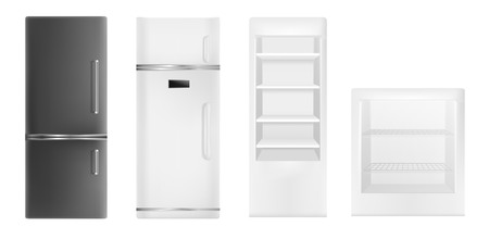 Fridge icon set. Realistic set of fridge vector icons for web design isolated on white backgroundのイラスト素材