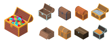 Dower chest icon set. Isometric set of dower chest vector icons for web design isolated on white backgroundのイラスト素材