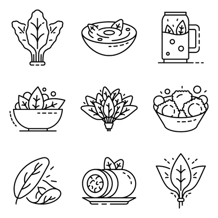 Spinach icon set. Outline set of spinach vector icons for web design isolated on white backgroundのイラスト素材