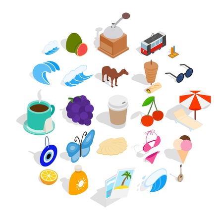 Country Turkey icons set. Isometric set of 25 country turkey vector icons for web isolated on white backgroundのイラスト素材