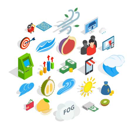 Universal icons set. Isometric set of 25 universal vector icons for web isolated on white backgroundのイラスト素材