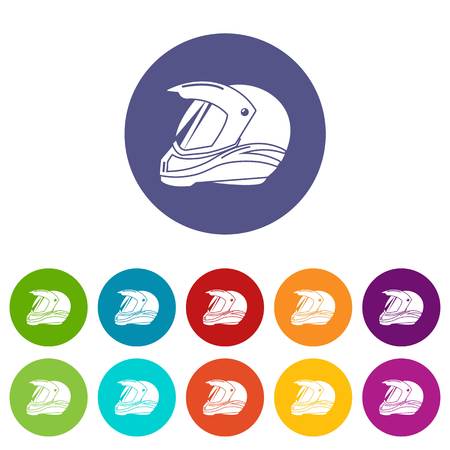 Motorcycle helmet racing icons color set vector for any web design on white backgroundのイラスト素材